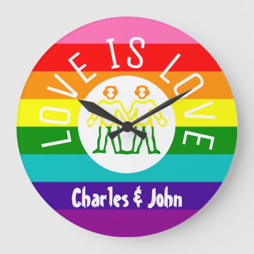 Love Typography Gay Couple Pride LGBT Rainbow Logo Large Clock