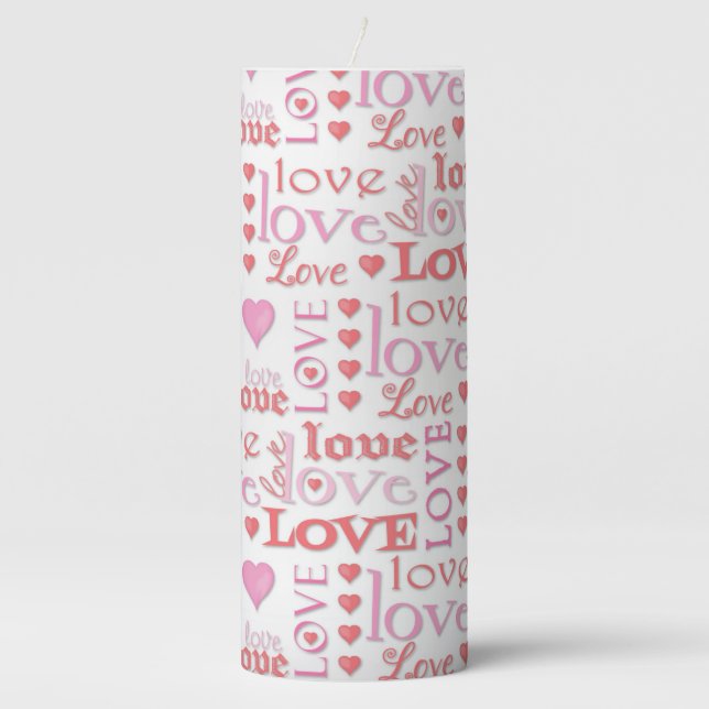 Love Typography Heart Cute Valentine's Day Pillar Candle (Front)