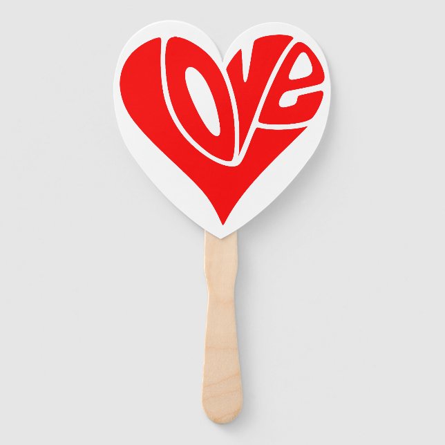 Love Typography in Heart Shape Hand Fan (Front)