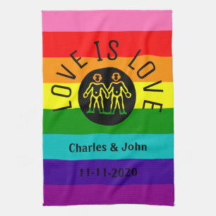 Love Typography Lesbian Gay Pride LGBT Rainbow Kitchen Towel