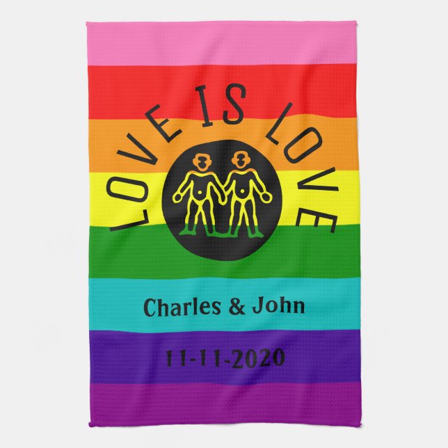 Love Typography Lesbian Gay Pride LGBT Rainbow Kitchen Towel (Vertical)