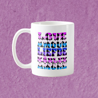 Love Typography Many Languages Hearts Pink Coffee Mug