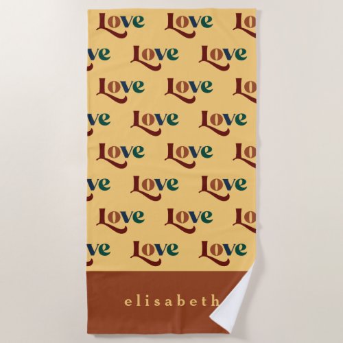 Love typography name personalized retro modern beach towel