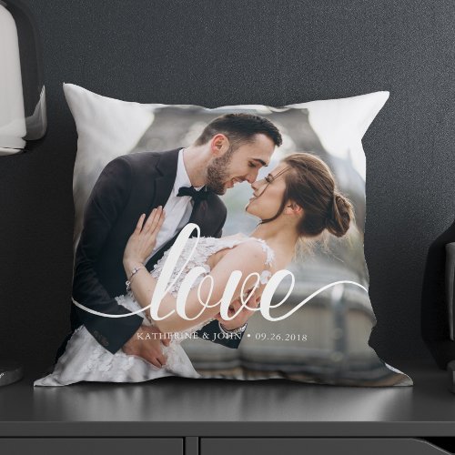 Love Typography Overlay Custom Photo Throw Pillow