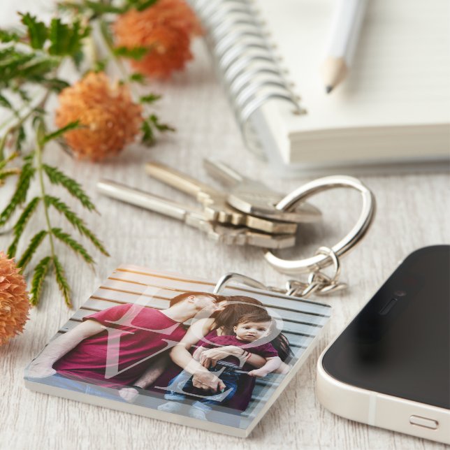 "Love" Typography Overlay Photo Keychain (Front Right)
