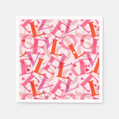 LOVE Typography Pattern Valentines Day Napkins