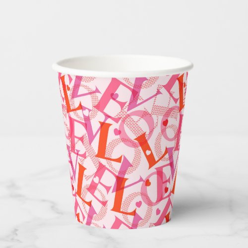 LOVE Typography Pattern Valentines Day Paper Cups
