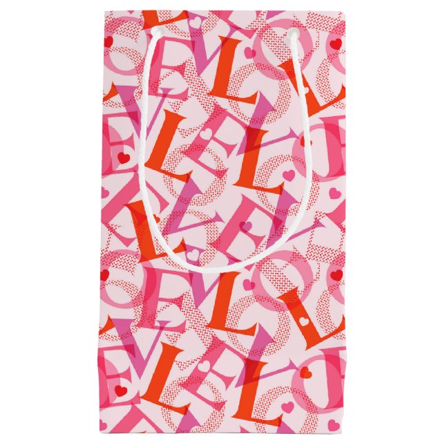 LOVE Typography Pattern Valentine's Day Small Gift Bag (Front)