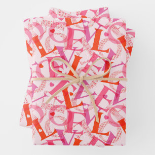 LOVE Typography Pattern Valentine's Day Wrapping Paper Sheets