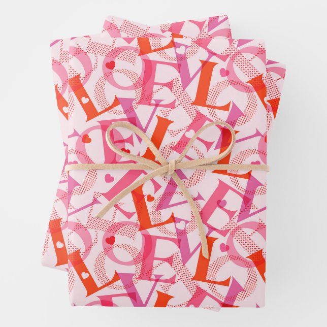LOVE Typography Pattern Valentine's Day Wrapping Paper Sheets (In situ)