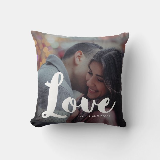 Love Typography Photo and Names Pillow (Front)