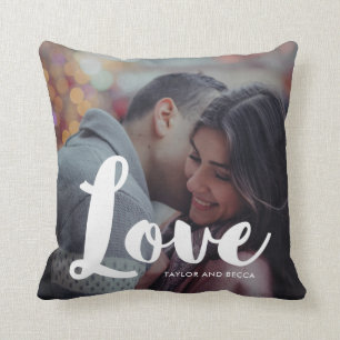 Love Typography Photo and Names Pillow