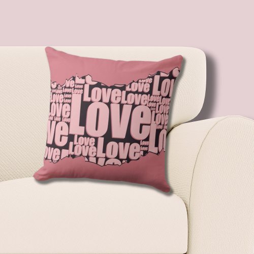 Love Typography Pink Tones Pattern  Throw Pillow