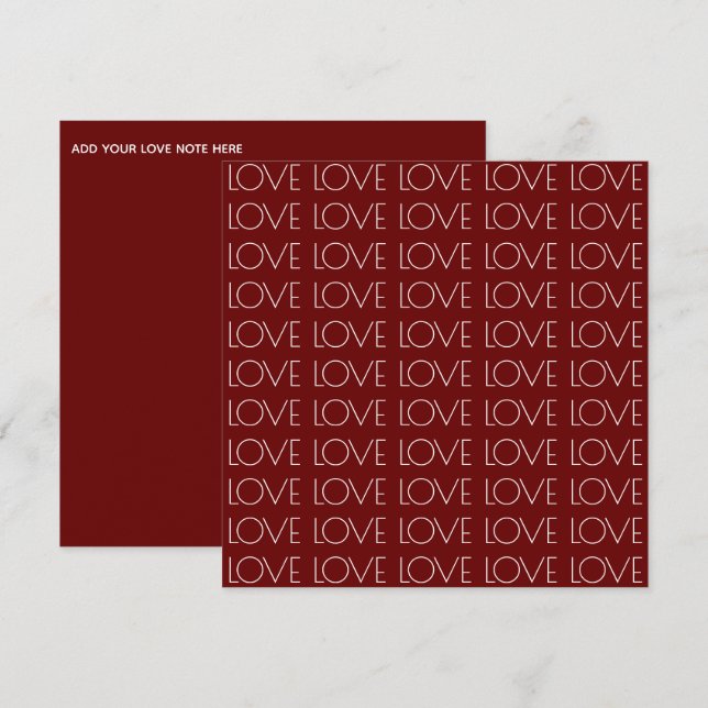 "Love" Typography Red Square Valentine's Holiday Card (Front/Back)