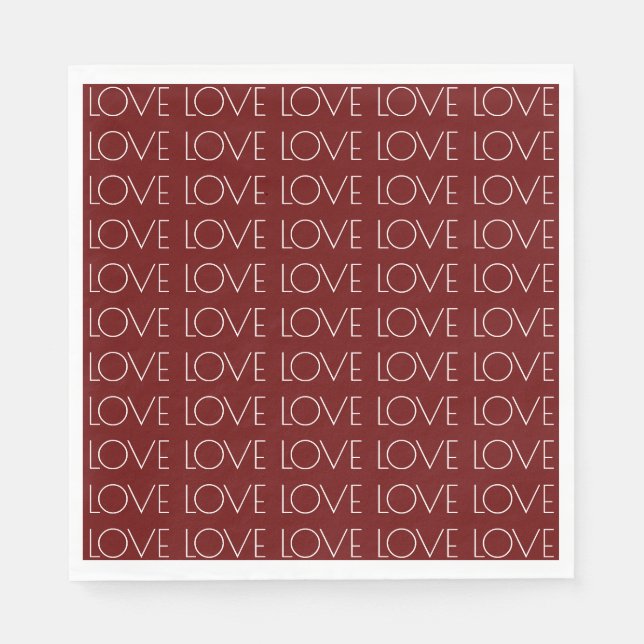 Love Typography Red Valentine's Paper Napkins (Front)