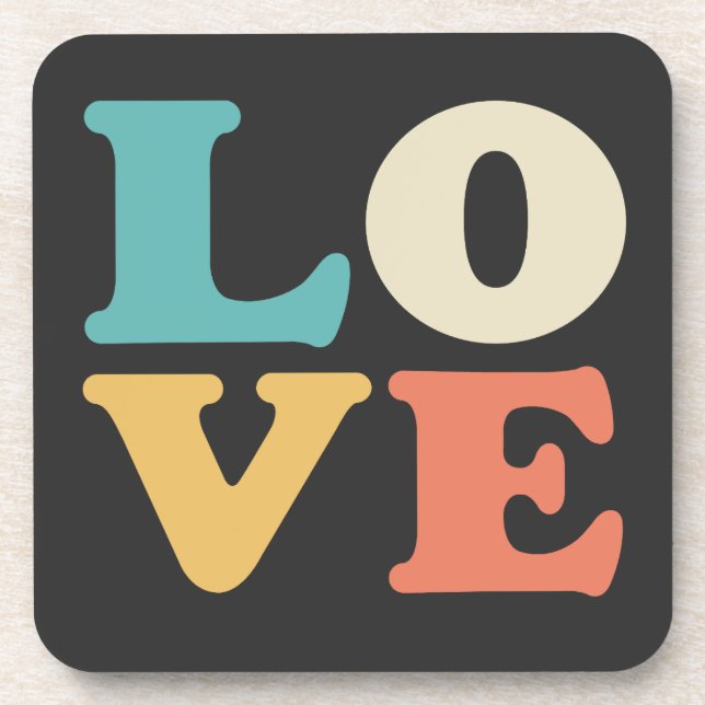 Love Typography Retro Color Square Beverage Coaster (Front)