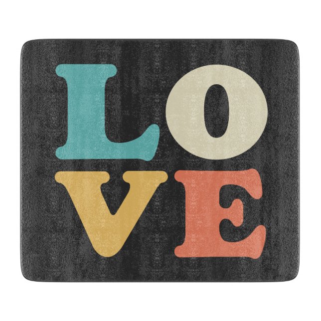 Love Typography Retro Color Square Cutting Board (Front)
