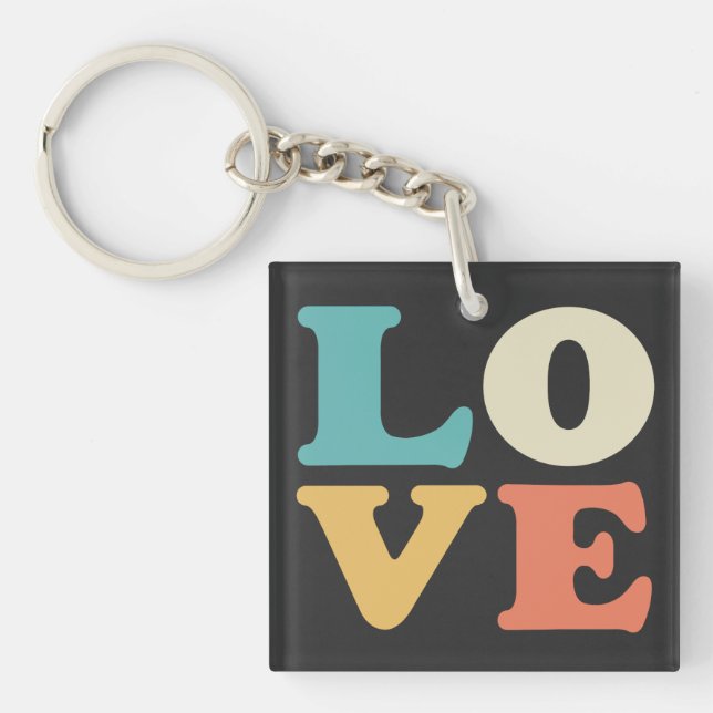Love Typography Retro Color Square Keychain (Front)