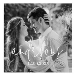 Love typography script black white wedding photo acrylic print