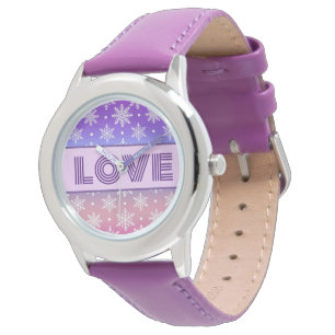 LOVE Typography Snowflakes Purple Watch
