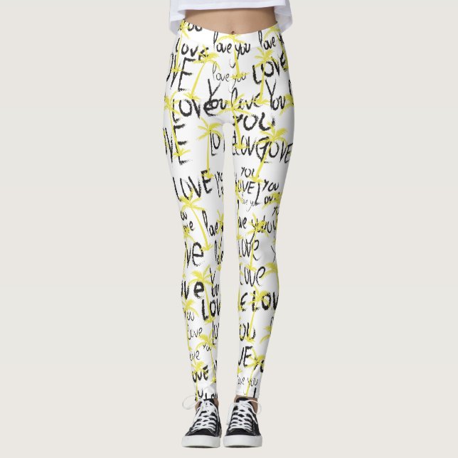 Love Typography Text Love You Palms  Leggings (Front)