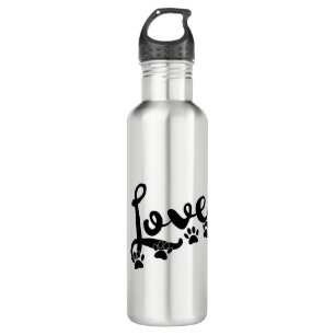 Love Typography With Dog Paw Prints Stainless Steel Water Bottle