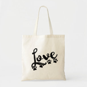 Love Typography With Dog Paw Prints Tote Bag