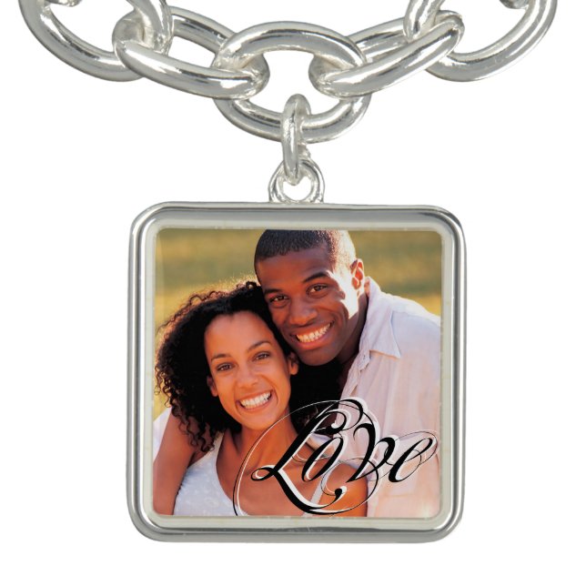 Love Typography Your Photo Template Charm Bracelet (Design)