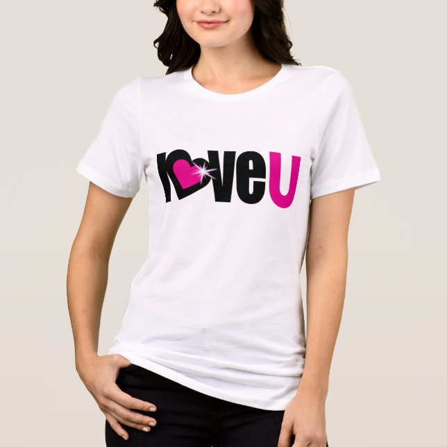 Love U graphic hot pink and black  Tri-Blend Shirt (Front)