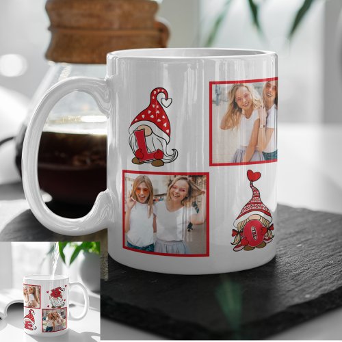 Love U Lettering GnomesBFF Five Photos Red Frame Coffee Mug