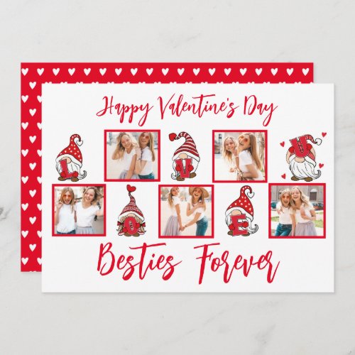 Love U Lettering GnomesBFF Five Photos Red Frame  Holiday Card