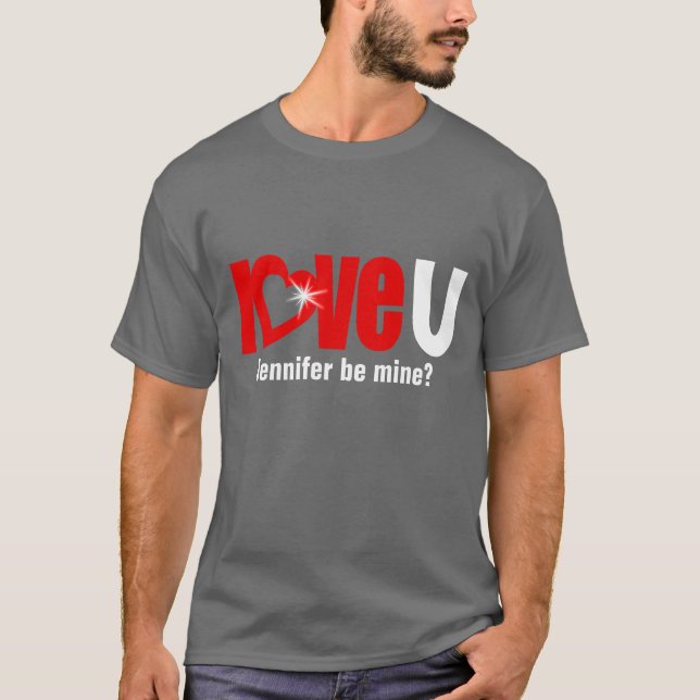 Love U name be mine ask white red men's t-shirt (Front)