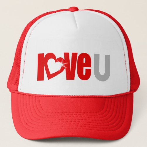 love u red and white text festival trucker hat