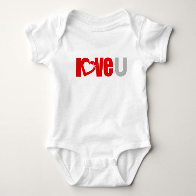 "love U" sparkle heart red grey text baby grow Baby Bodysuit (Front)