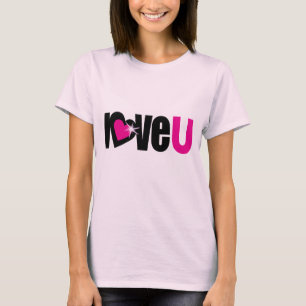 "love U" sparkle white heart black & hot pink tee