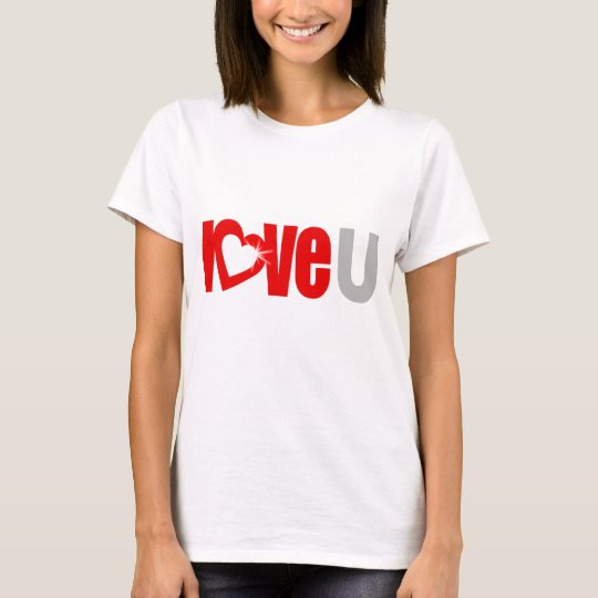 "love U" sparkle white heart red & grey tee