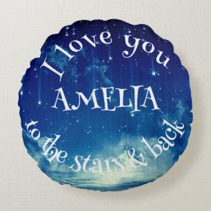LOVE U TO THE STARS & BACK ,CELESTIAL PERSONALIZED ROUND PILLOW