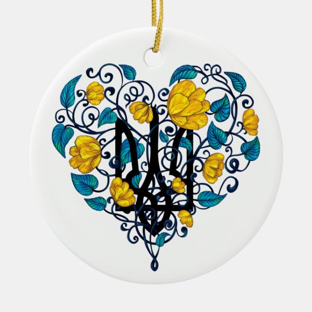 Love Ukraine Postcard Classic Round Sticker Ceramic Ornament (Front)