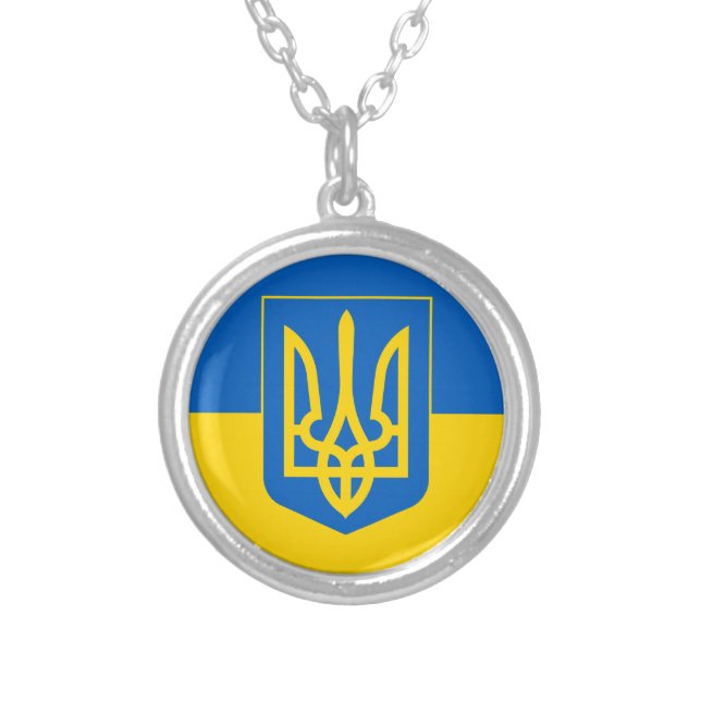 Love Ukraine & Ukrainian Flag fashion / sports fan Silver Plated Necklace (Front)