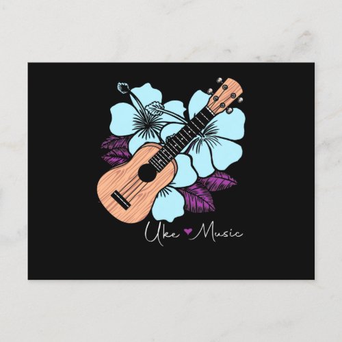 Love Ukulele Music Guitar Flowers Hawaii Postcard