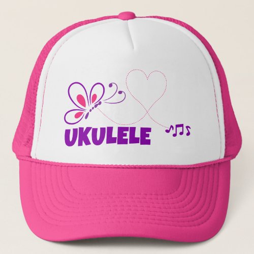 Love Ukulele Pink Purple Butterfly Heart Music Notes Trucker Hat