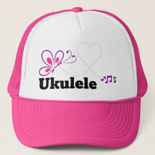 Love Ukulele Pink Purple Butterfly Heart Trucker Hat