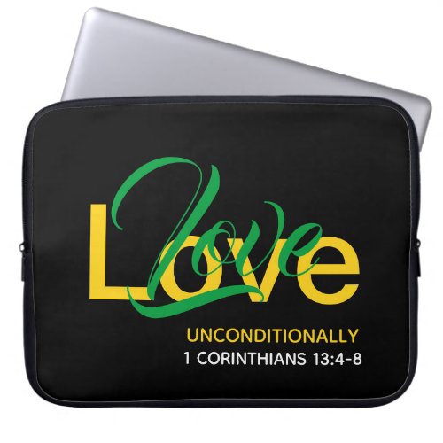 LOVE UNCONDITIONALLY Agape Christian Black Laptop Sleeve