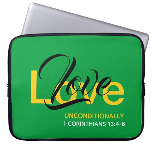 LOVE UNCONDITIONALLY Agape Christian Green Laptop Sleeve