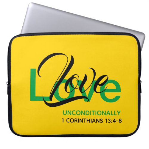 LOVE UNCONDITIONALLY Agape Christian Yellow Laptop Sleeve