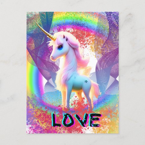 Love Unicorn Rainbow        Postcard