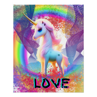 Love Unicorn Rainbow Poster