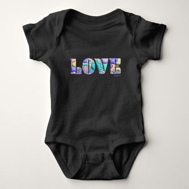 LOVE Unique 3D Modern Graphic, Cool Black  Baby Bodysuit (Front)