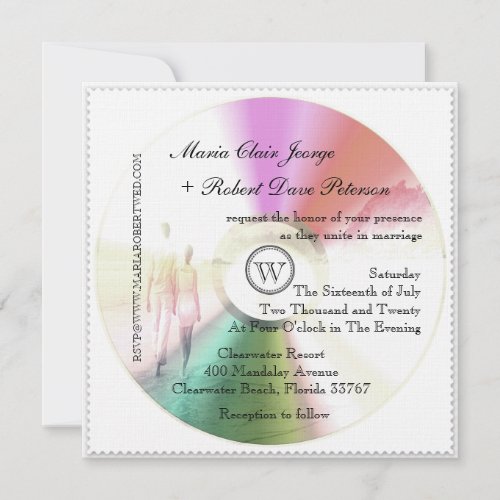 LOVE Unique Modern Retro CD Stamp Wedding Invites
