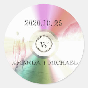 LOVE Unique Modern Retro CD Wedding Favor Classic Round Sticker